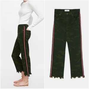 ZARA Cropped Straight Leg Jeans Camoflouge W/ Side Tape Size 2 NWT